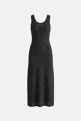 Черное хлопковое платье макси с ажурной вязкой