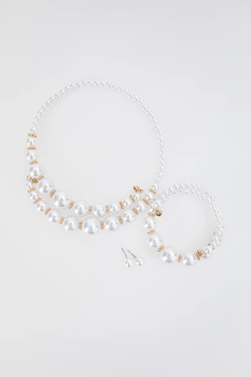 Milk set of necklace, bracelet and earrings with pearls photo 4