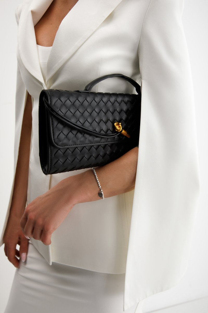 Black woven faux leather clutch bag image 1