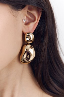 Золотистые серьги металлик с подвеской