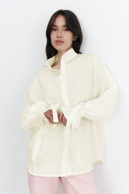 Нежно желтая хлопковая рубашка с акцентными завязками