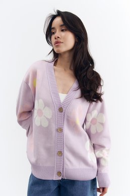 Кардиган з квітковим принтом у лавандовому відтінку