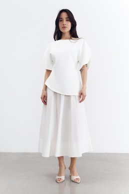 Молочная хлопковая юбка миди