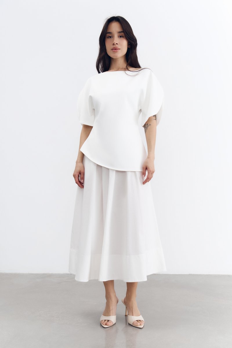 Молочна бавовняна спідниця міді фотографія 1