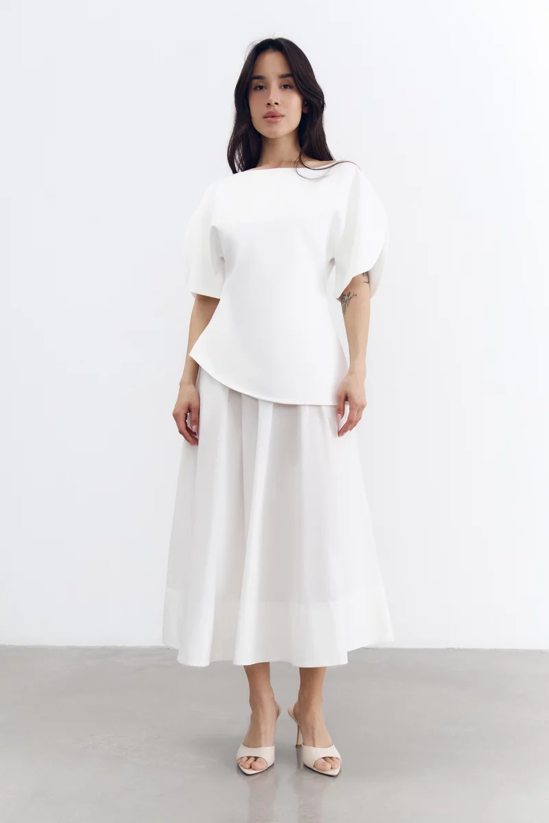 Молочна бавовняна спідниця міді фотографія 1