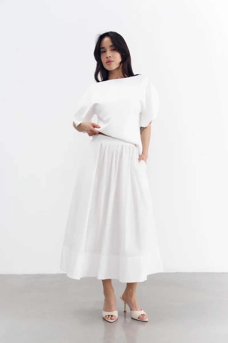 Молочна бавовняна спідниця міді фотографія 2