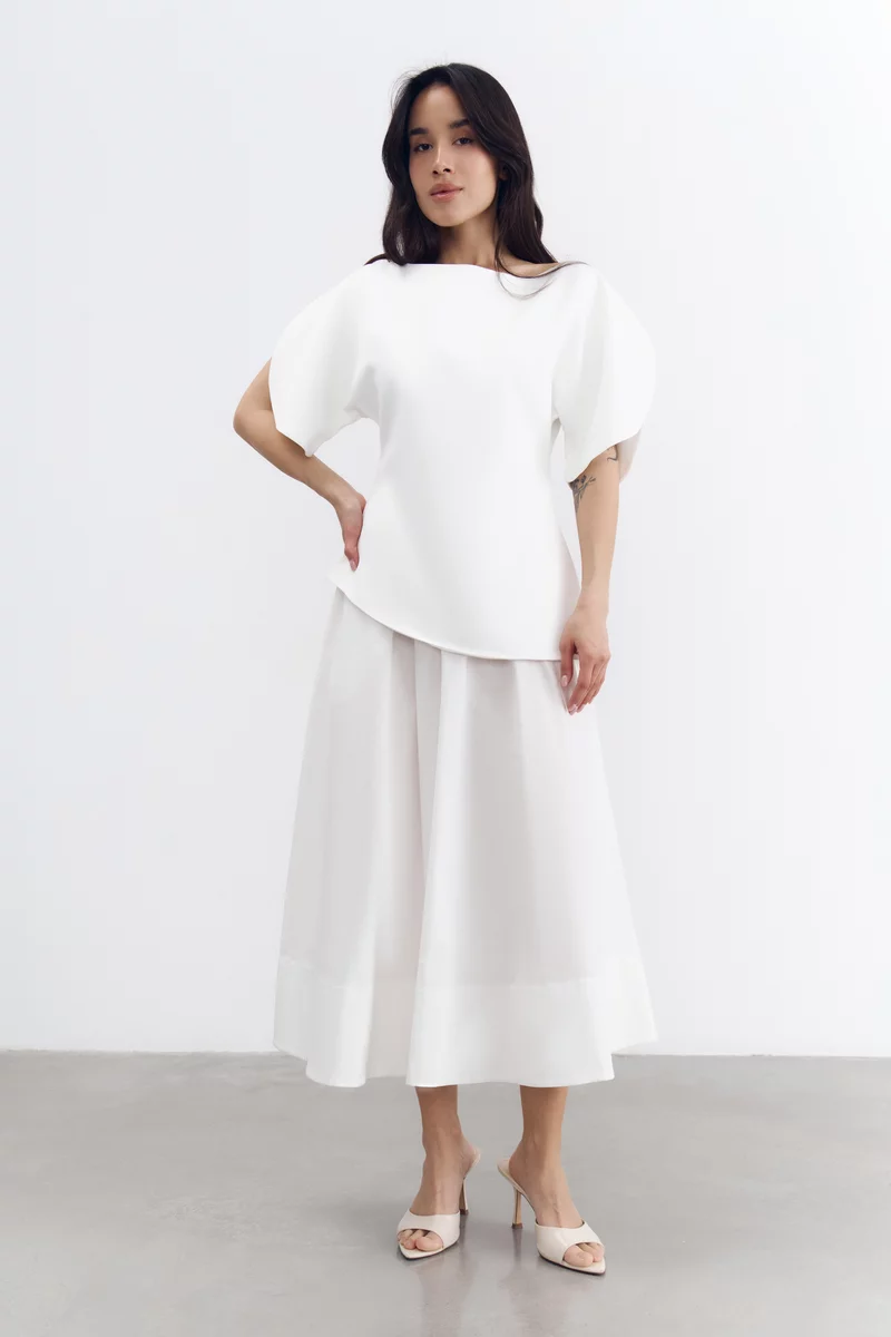 Молочна бавовняна спідниця міді фотографія 4