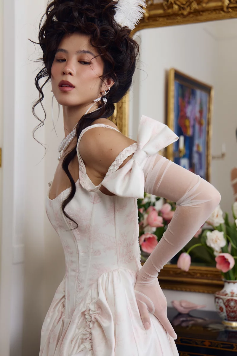 Stretch mesh milk gloves with satin bow photo 2