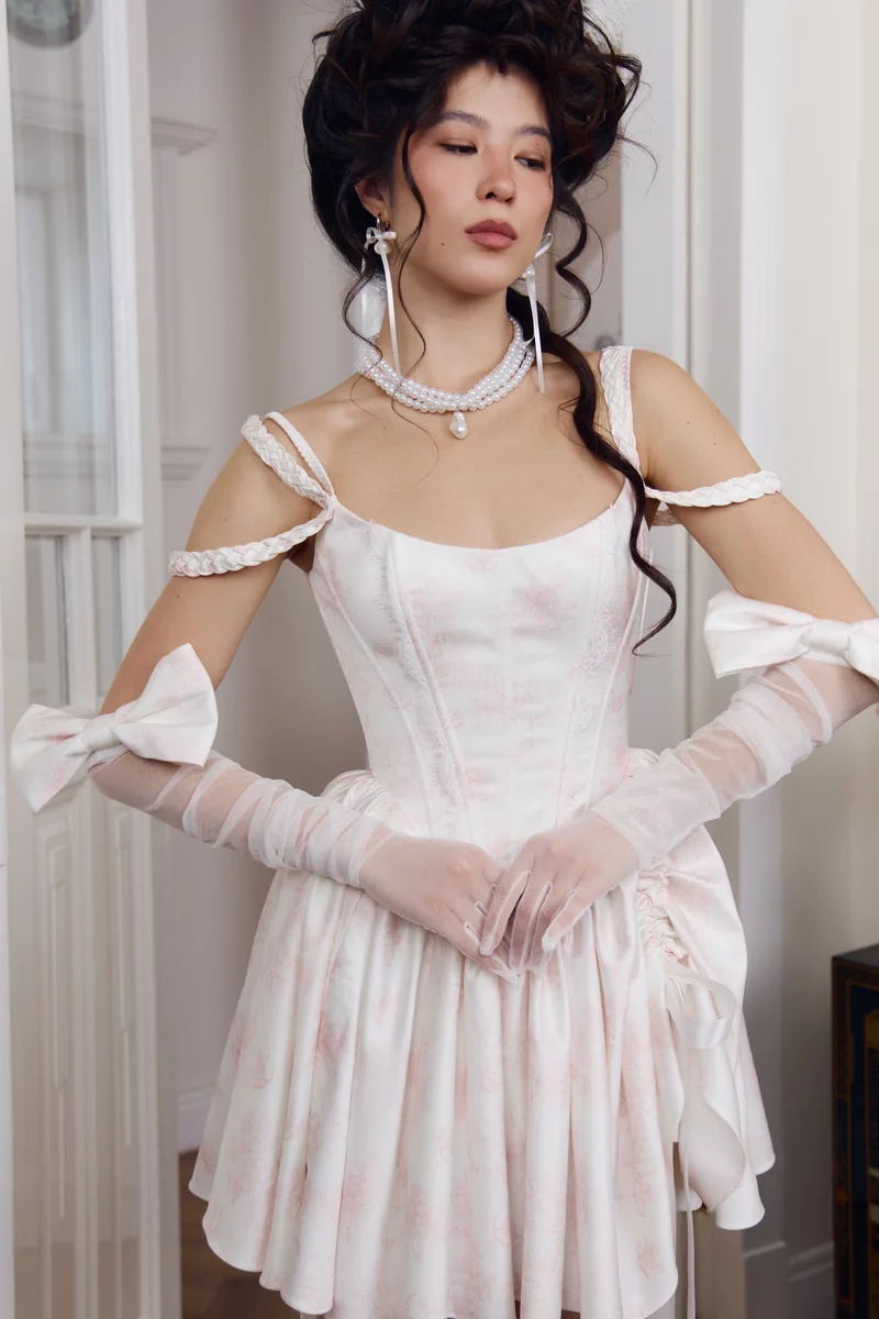 Stretch mesh milk gloves with satin bow photo 3