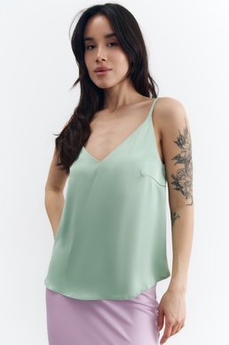Сатиновый топ на тонких бретелях в мятном оттенке