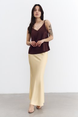 Длинная желтая юбка сатиновая