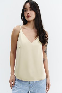 Желтый сатиновый топ на тонких бретелях