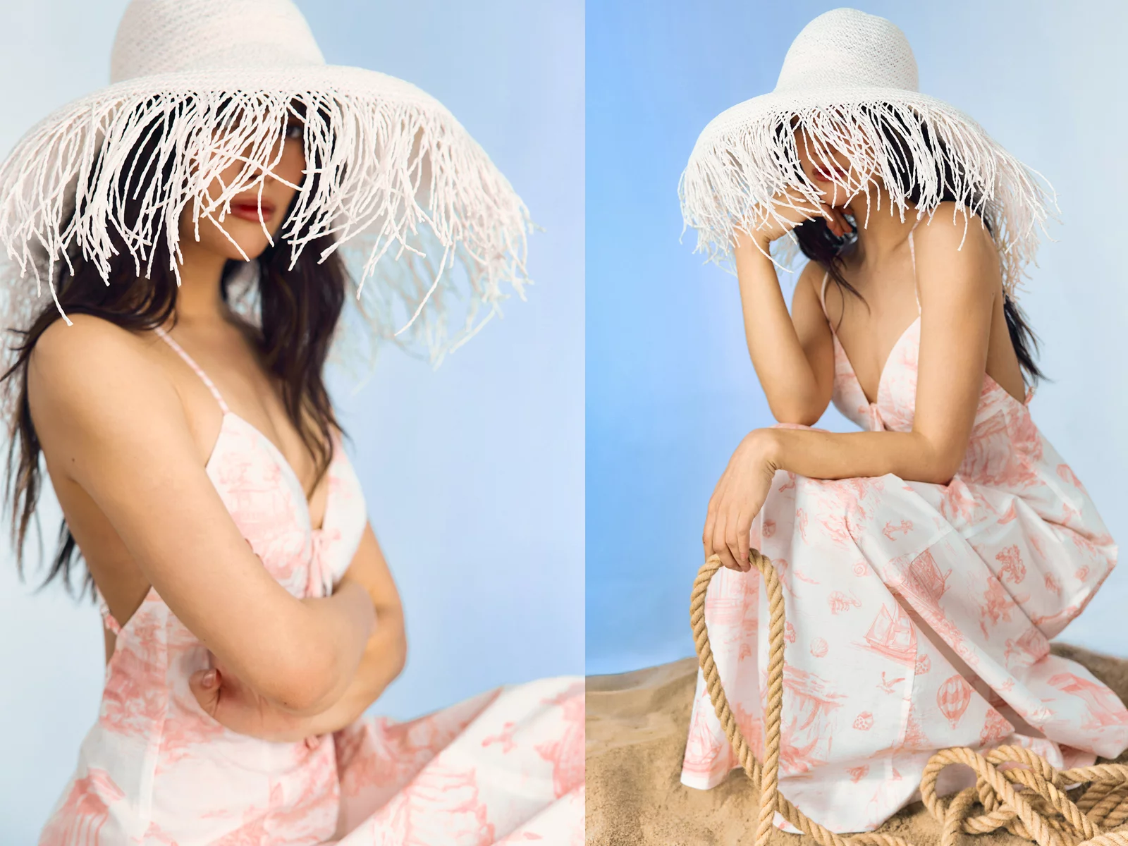 White wide-brimmed woven hat photo 1