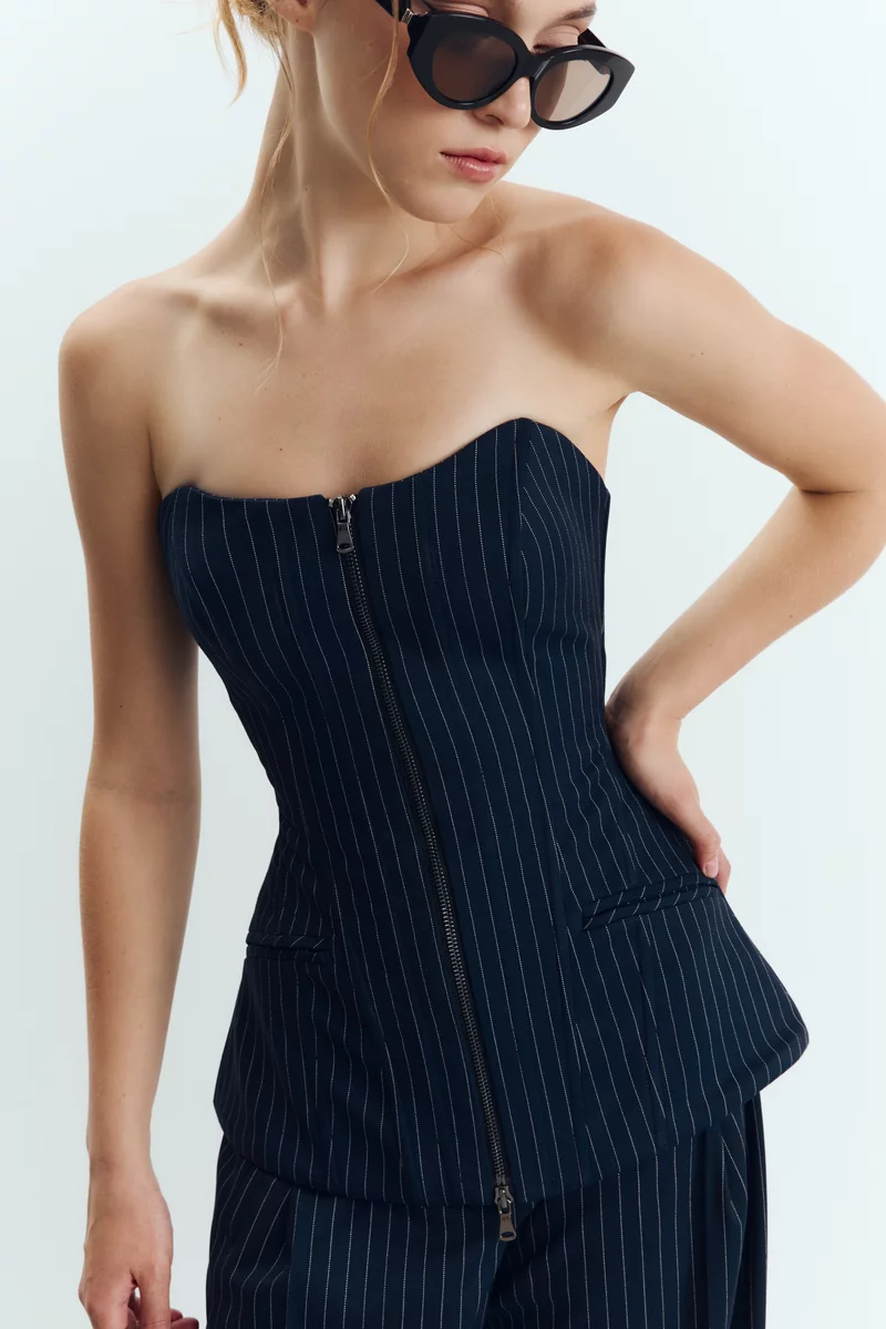 Blue corset made of suit fabric with zipper photo 4