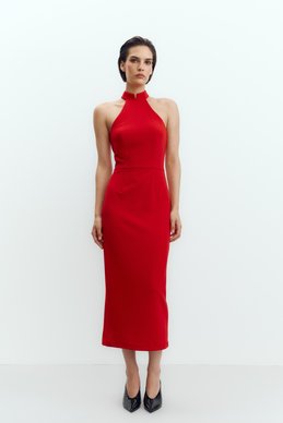 Red midi dress with slit