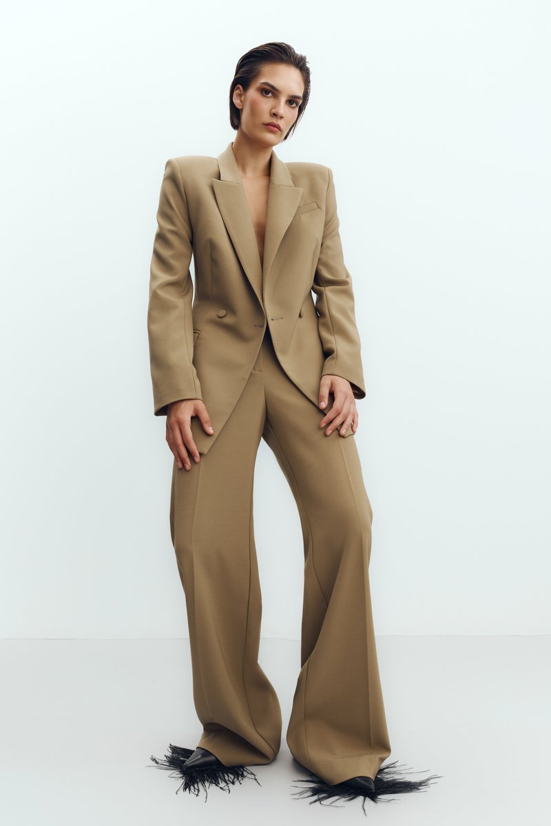 High-waisted palazzo pants in khaki image 1