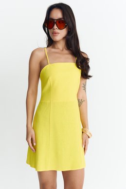Yellow linen mini sundress with straps