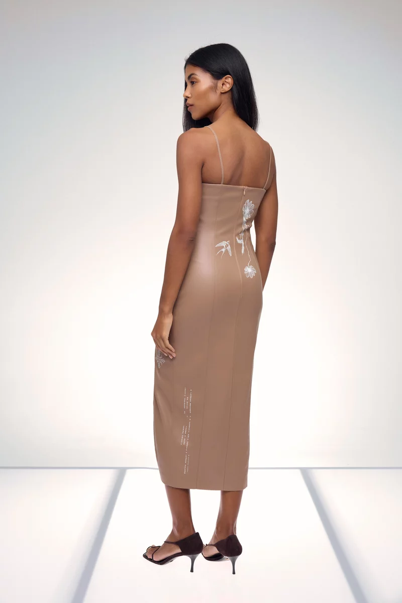 Beige leather midi dress Soul with slits photo 4