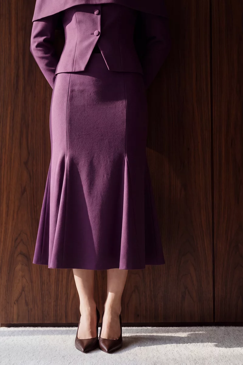 Wine-colored midi flared skirt photo 4