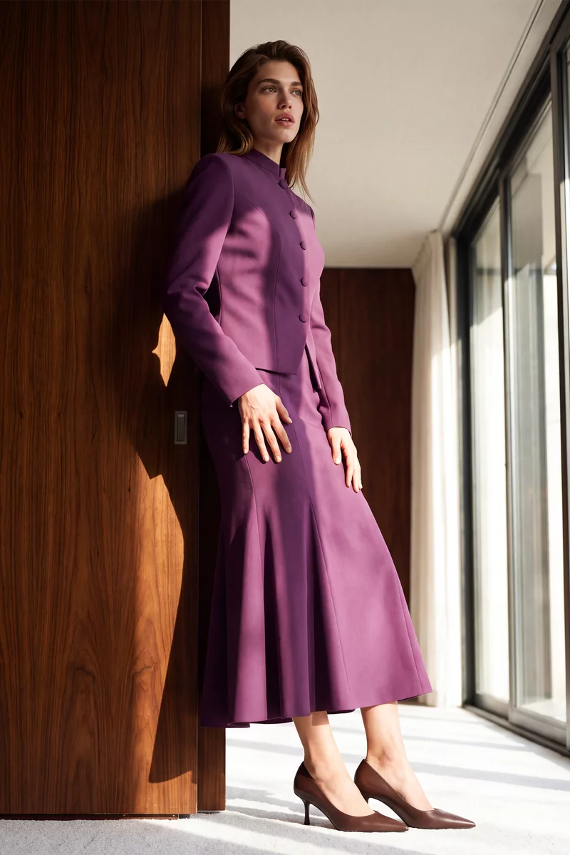 Wine-colored midi flared skirt photo 5