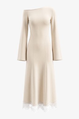 Milky knit midi dress with lace