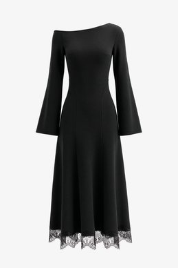 Black knitted midi dress with lace
