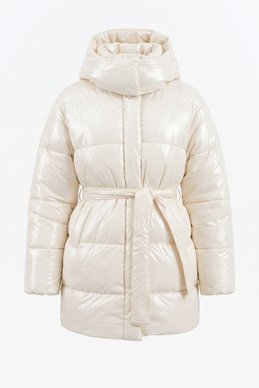 Milky elongated patent down jacket with removable hood