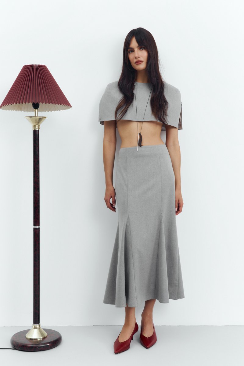 Gray flared midi skirt image 1