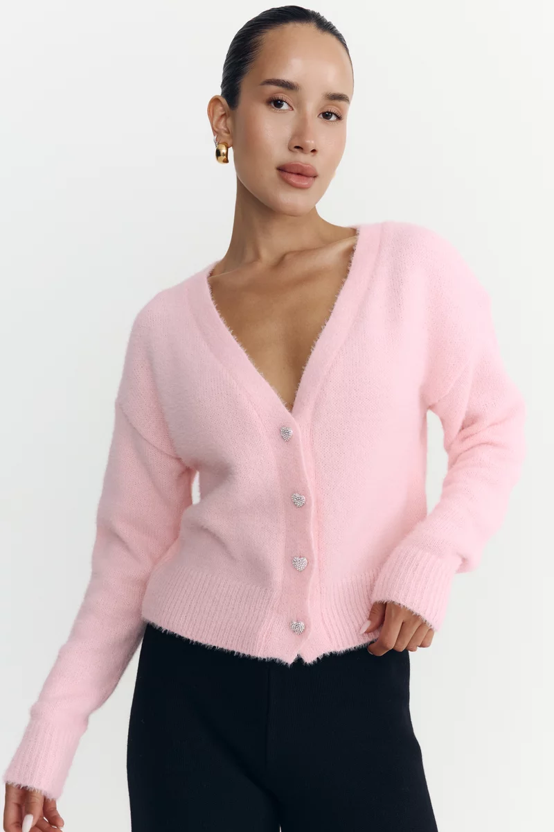 Pink knitted cardigan with accent buttons photo 1