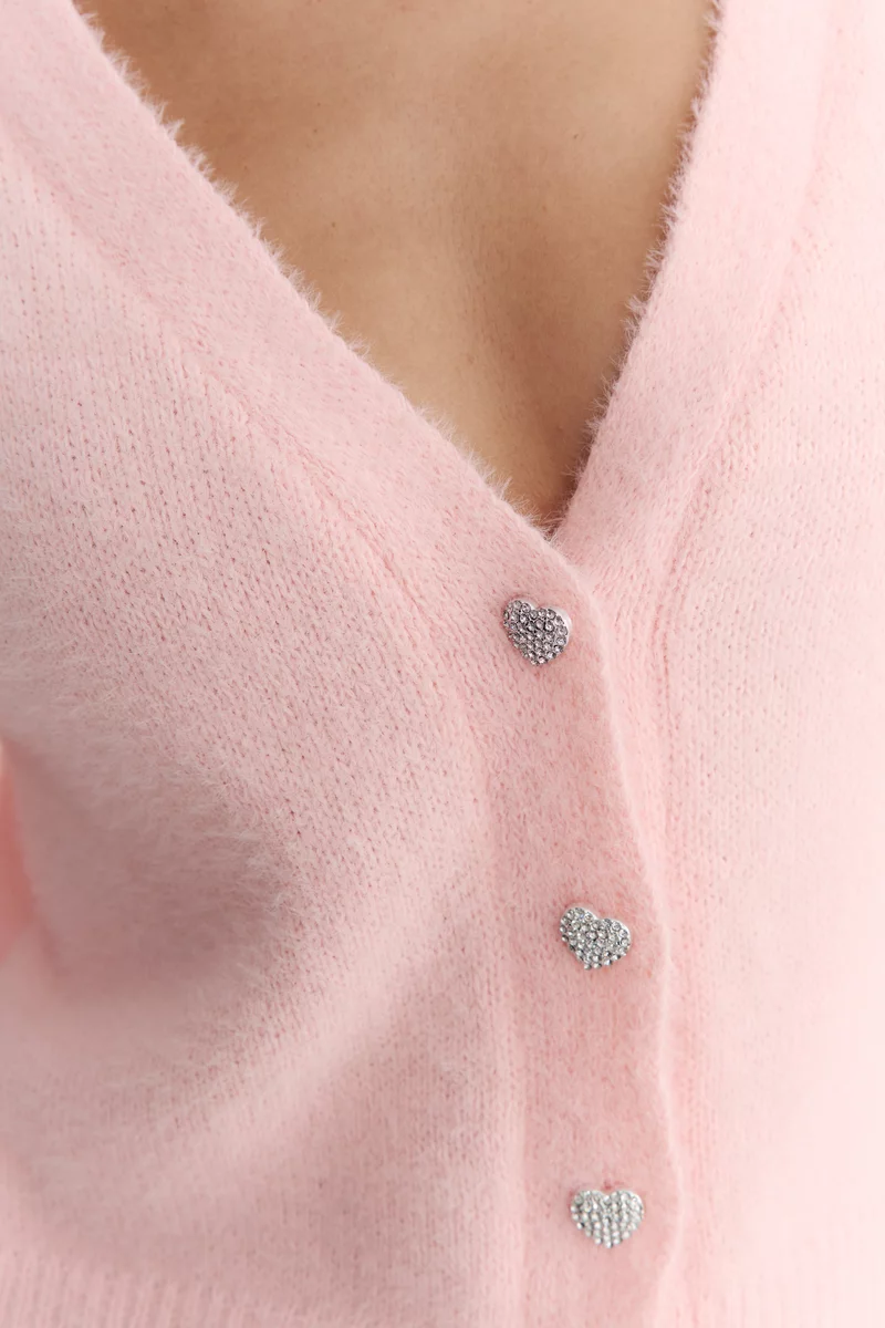 Pink knitted cardigan with accent buttons photo 2