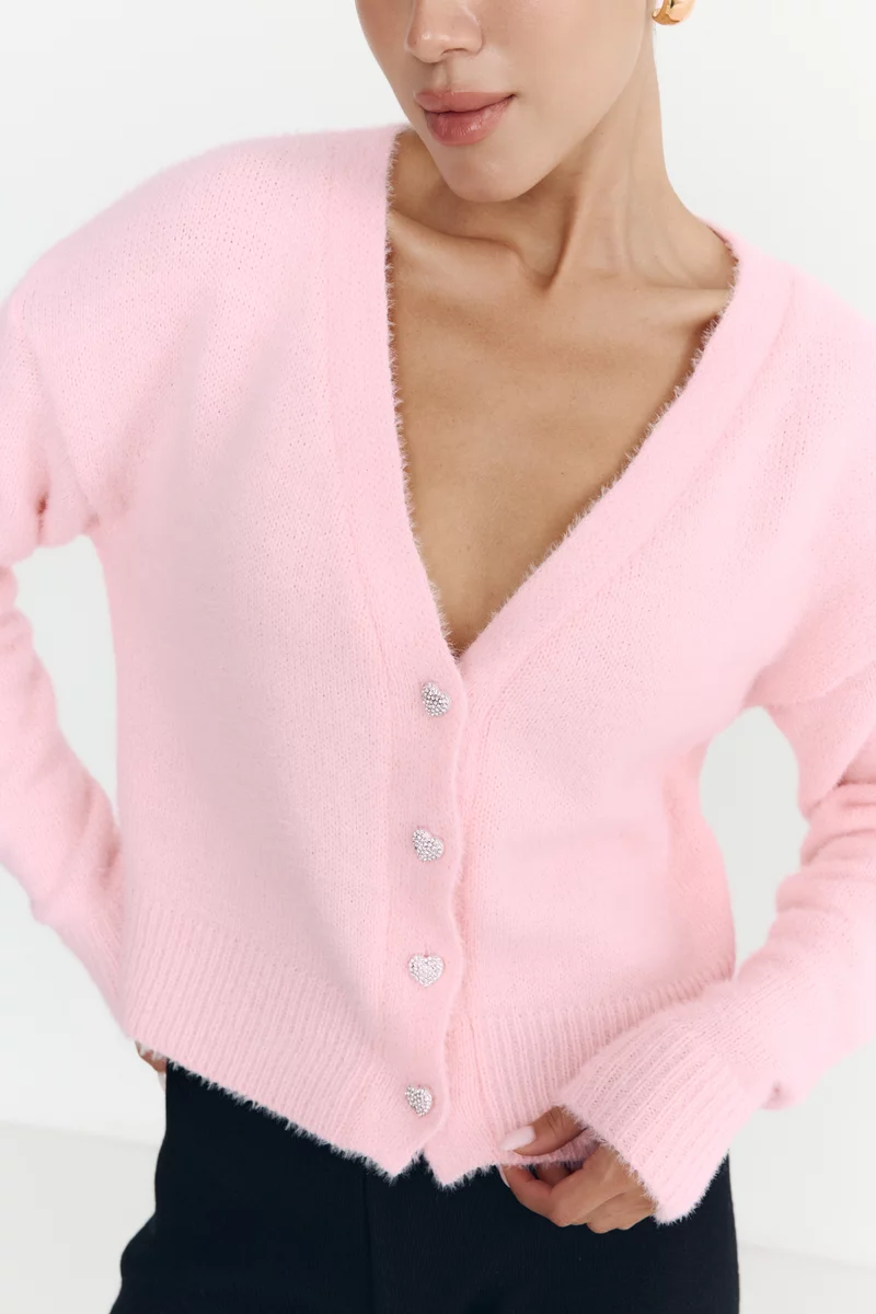 Pink knitted cardigan with accent buttons photo 3