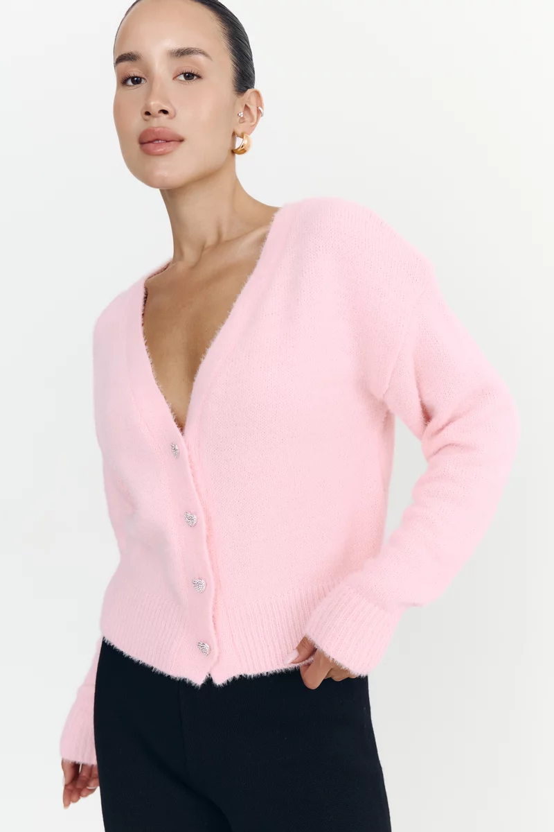 Pink knitted cardigan with accent buttons photo 4