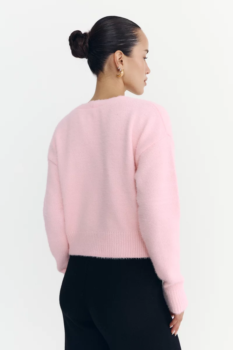 Pink knitted cardigan with accent buttons photo 5