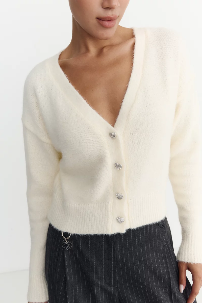 Milk knit cardigan with accent buttons photo 4