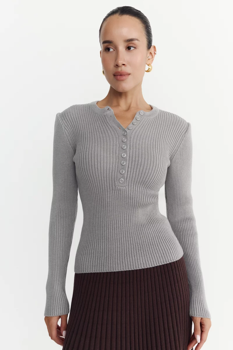 Gray knitted cotton longsleeve photo 2