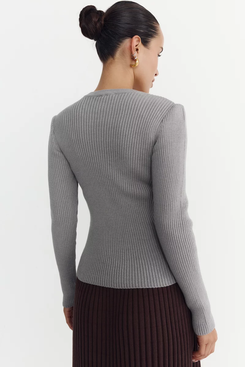 Gray knitted cotton longsleeve photo 5