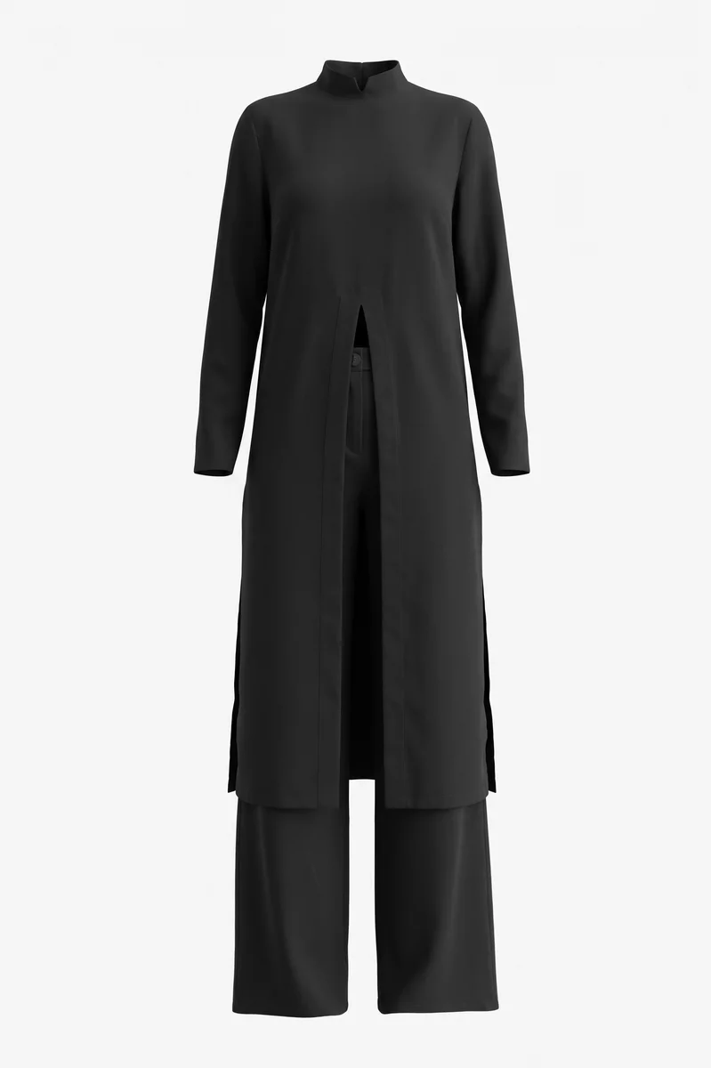 Black satin suit with long cape and pants photo 1