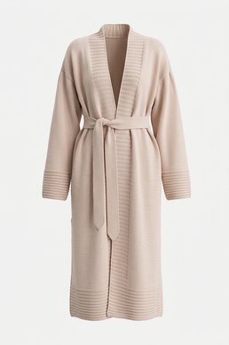 Beige long knitted cardigan