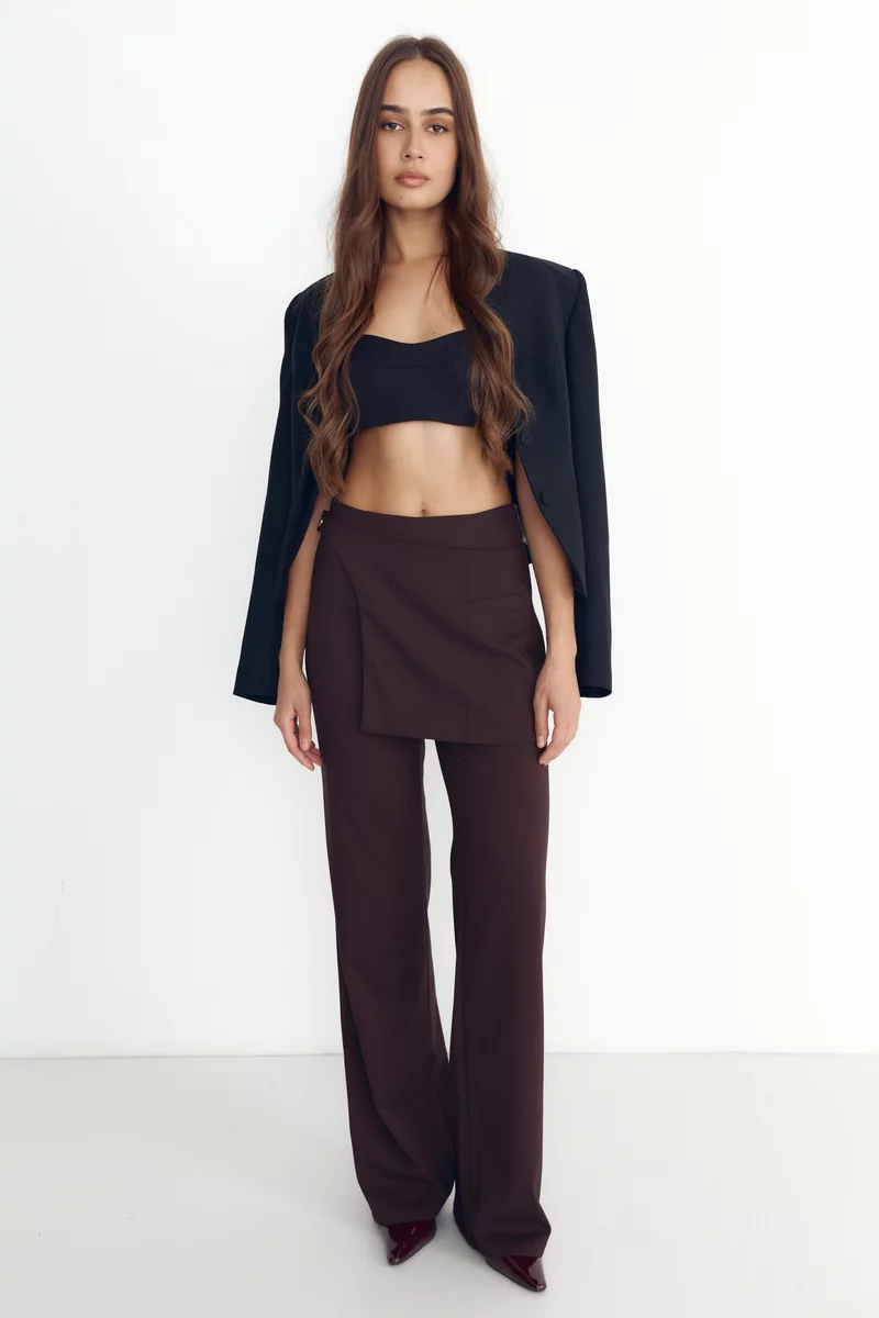 Chocolate-colored peplum pants photo 2